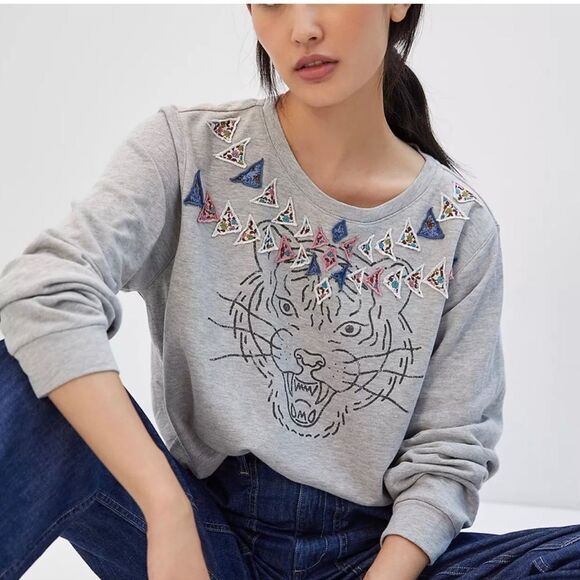 Anthropologie Luna Mercantile Co. Tiger Graphic Sweatshirt - Picture 1 of 6
